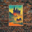 Watercolor Painting of A Transylvania Castle, Framed Canvas Print, Ready To Hang Framed Wall Art, Living Room Wall Hanging