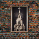 Gothic Church, Framed Canvas Print, Ready To Hang Framed Wall Art, Living Room Decor