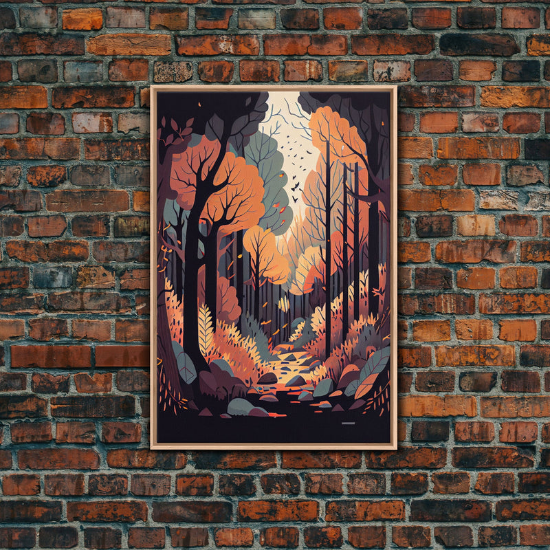 Autumn in the forest, a beautiful fall scene, framed canvas print