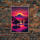 North American Buffalo at Sunset, Western Decor, framed canvas print, bison art, primitive farmhouse decor