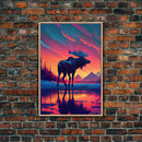 Moose In Lake Mountains Pine Trees Snow Fine Art Print, Wall Decor, Wall Poster, Wall Art Print