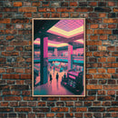 Monument to Capitalism, Retro 80's mall art, framed canvas print, vaporwave aesthetic consumer art