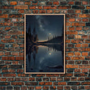 Landscape River Lake Water Night Sky Stars Trees Fine Art Print, Wall Decor, Wall Poster, Wall Art Print