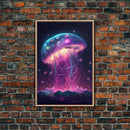 The Cosmic Jellyfish, Under The Sea Galaxy Art Mashup, Framed Canvas Print