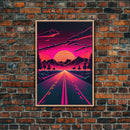 Outrun Sunset over the Arizona mountains, neon aesthetic art,  framed canvas print