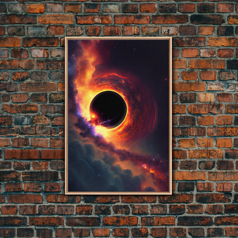 View of a black hole, space scifi art, framed canvas print