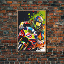 Pop Art Moto Racer, Motorcycle Art, WPAP Style, Framed Canvas Print, Graffiti style motorcycle art, dirt bike racer art