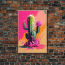 Pop Art Mexico Cactus Art, Synthwave Pink Art, Framed Canvas Print, Southwest Saguaro Cactus Succulent Art, Western Decor