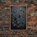 Blue Butterflies Canvas Print Wall Art, Blue and Gold Butterfly Canvas Painting, Butterfly Wall Decor, Home Gift, ready to hang decor