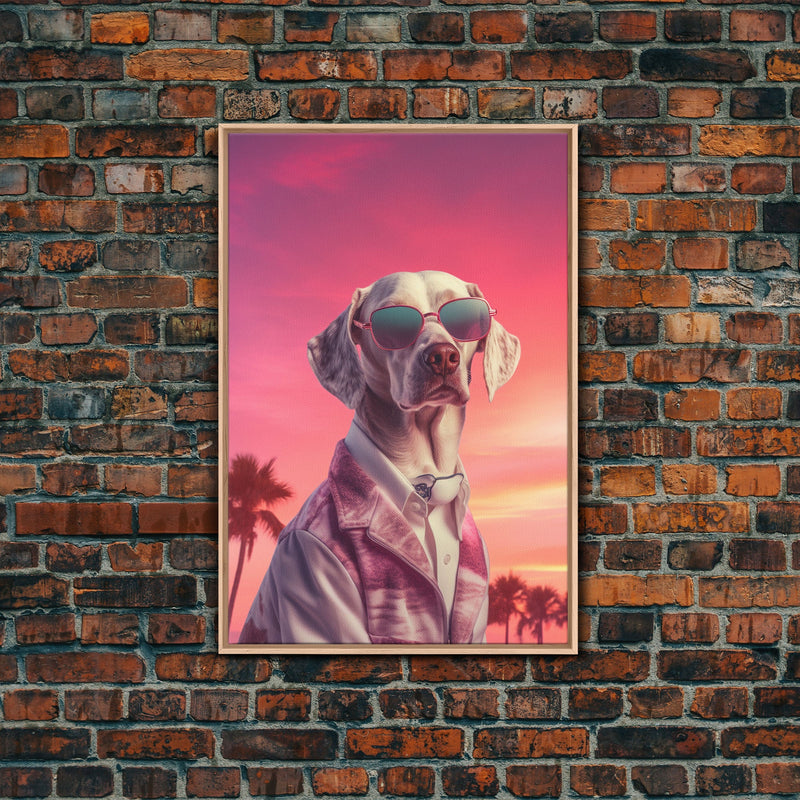 Weimaraner Wall Print, Dog Wall Art, Dog Sunglasses, Dog In Pink Suit, Funny Art, Framed Wall Art, Framed Canvas, Wall Print, Wall Canvas