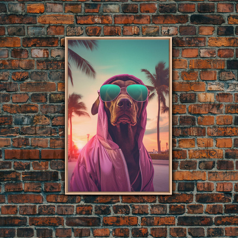 Weimaraner Wall Print, Dog Wall Art, Dog Sunglasses, Dog In Pink Hoodie, Funny Art, Framed Wall Art, Framed Canvas, Wall Print, Wall Canvas