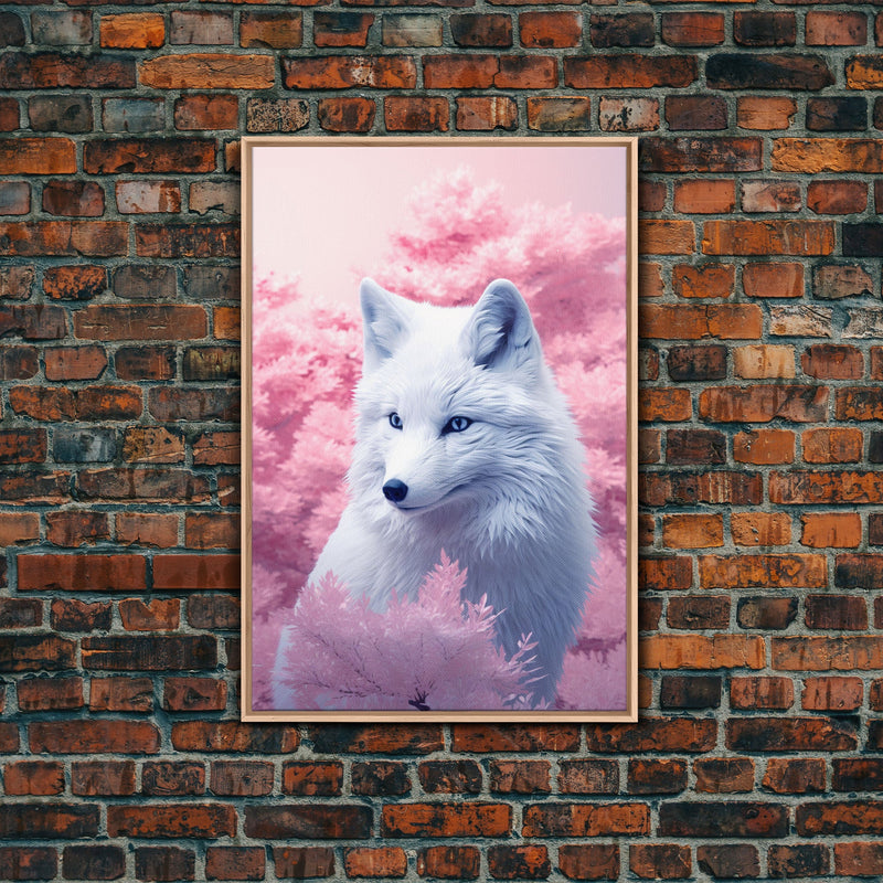 White Fox Wall Print, Animal Art Print, Animal Portrait, Pink Art, Wildlife Art, Framed Wall Art, Framed Canvas, Wall Print, Wall Print