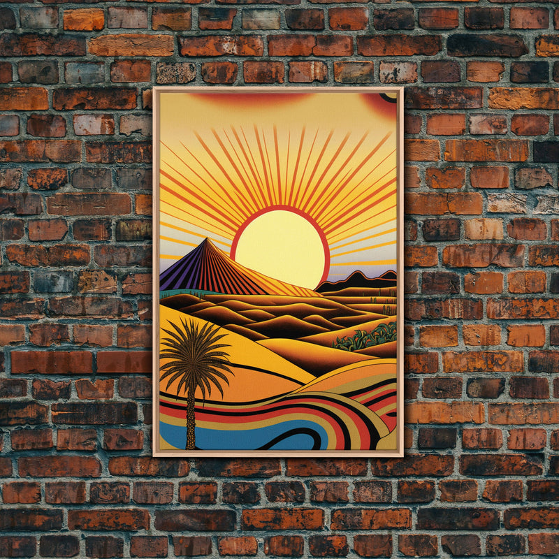 Art Deco Style Desert Landscape Painting Canvas Print, Framed Canvas Art, Unique Arizona Pueblo Style Southwestern Art