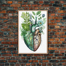 Florapunk Heart, Anatomical Heart Painting Canvas Print, Watercolor Heart, Human Heart, Pond Heart, Marsh Painting, Waterlily, Lily pads