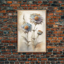 Vintage Style Dandelion Framed Canvas Art, Vintage Floral Print, Vintage White Roses Painting, Still Life Botanical Farmhouse print, Flowers