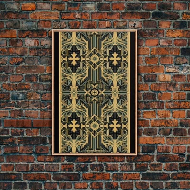 Art Deco Pattern Wall art, Framed Canvas Print, Art Deco, Gold & green art, Framed painting, Black colors, Wonderful art, 1920s Style Art