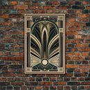 Art Deco Wall art, Framed Canvas Print, Art Deco, Gold & green art, Geometric art, Midcentury Modern, Stained glass art, Office decor