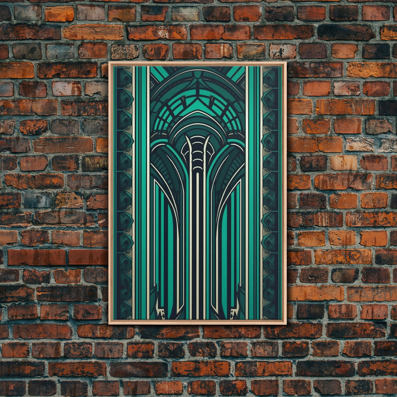 Art Deco Pattern Wall art, Framed Canvas Print, Art Deco, Green colors art, Patterns art, Office wall art, Wonderful art, Stained glass art