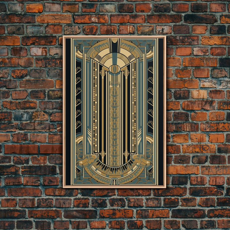 Art Deco Pattern Wall art | Framed Canvas Print | Art Deco | Gold & blue art | Wonderful art | Lines art | Geometric art | Living room art