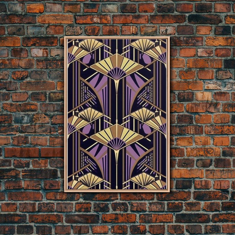 Art Deco Pattern Wall art - Framed Canvas Print - Art Deco - Stained glass art - Ornament art - Geometric art - Purple & gold art - Wall art