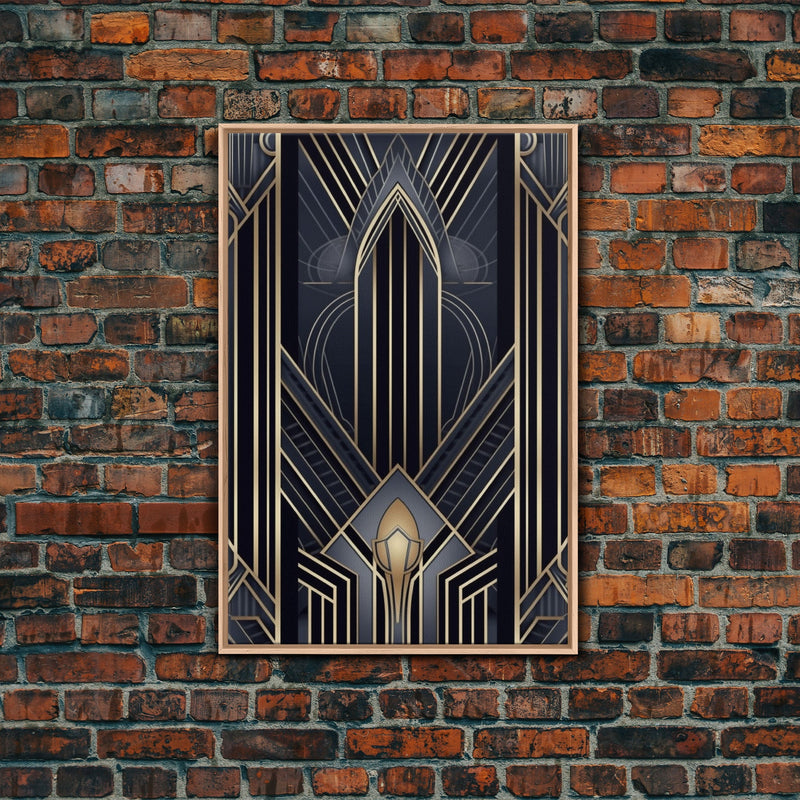 Art Deco Wall art, Framed Canvas Print, Art Deco, Gold & blue art, Guest room art, Midcentury Modern, Stained glass art, Original painting