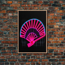 Neon Lights Folding Fan Wall Art, Line Art Print, Pink, Glowing Art, Minimalist Print, Wall Decor, Canvas Print, Wall Art, Framed Canvas