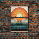 Sunset Sunrise Boho Wall Decor, Framed Canvas Print Or Poster, Sunset Framed Wall Hanging, Minimalist Art Deco Retro Wall Art