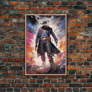 Cosmic Cyberpunk Cowboy Graffiti Art, Framed Canvas Print