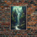 Waterfall canvas print, fantasy wall art, watercolor print, high fantasy, nature landscape living room wall art