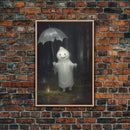 The Playground Ghost, Funny Halloween, Vintage Halloween Canvas, Framed Canvas Print, Cute Wall Art, Ghost On A Swing, Macabre Goth Art