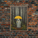 Happy Ghost In The Rain,  Vintage Halloween Canvas, Framed Canvas Print, Cute Wall Art, Who's Haunting Who?