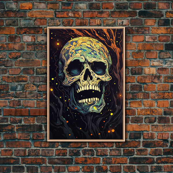 Cosmic Horror, Unique Halloween Gift Idea, Framed Canvas, Skull Painting, Pop Art Style Decor, Colorful Halloween Art