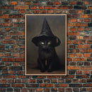 Cute Witch's Familiar Cat Halloween Art, Cat Witch, Cat Painting, Cute Cat Print, Halloween Decor, Black Cat Print, Framed Canvas / Canvas