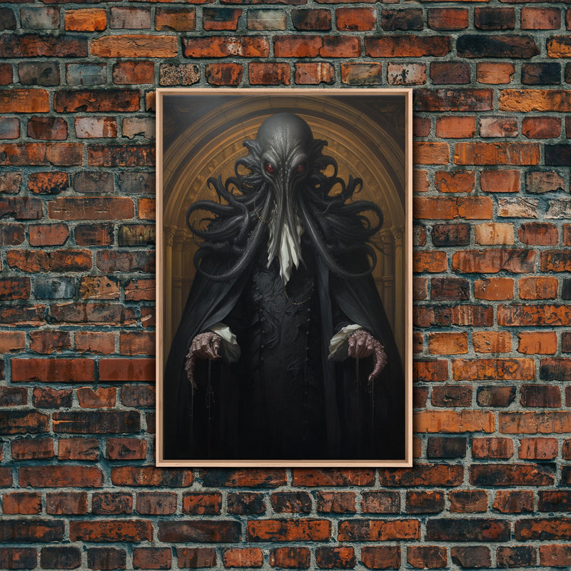 Victorian Portrait of Cthulhu, Gothic Art, Framed Canvas Print, Halloween Decor, The Gentleman Cthulhu, Goth Art