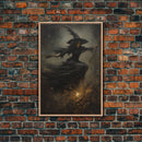 Spooky Season Witch Decor, Witch Painting Framed Canvas Print, Halloween Art, Witch Art, Witchcraft, Witch Decor, Felt Witch Hat