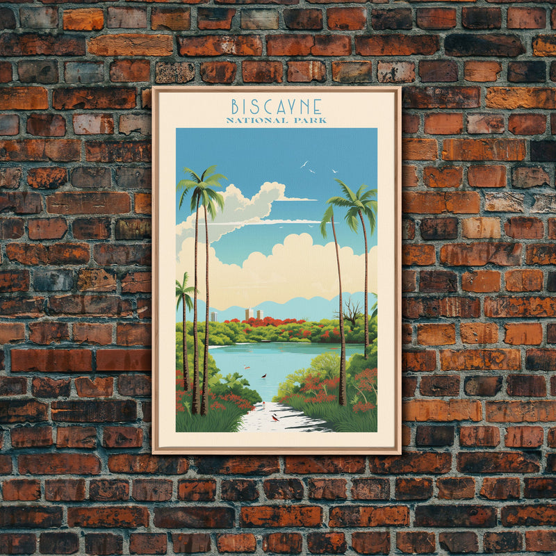 Biscayne National Park, Framed Wall Art Canvas Print, Travel Poster, Florida Travel Art, Roadtrip Decor, Cool Art, Retro State Park Art