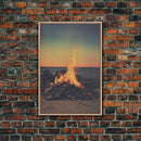 Campfire Wall Art, Beach Wall Art, Coastal Print, Canvas Print, Wall Hanging, Portrait Art, Minimalist Wall Art, Ocean Art, Military Gift