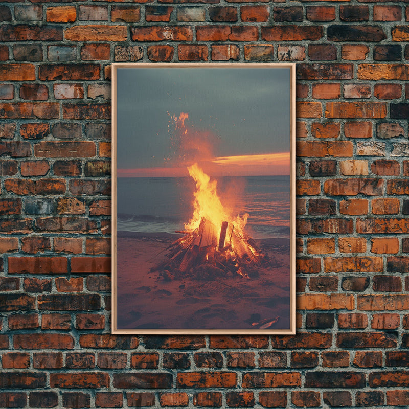 Beach Campfire Under The Stars, Photography Print, Framed Canvas Print, Beach House Decor, Coastal Decor, Beach Print, Beach Art