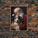Santa Claus And His Australian Shepherd, Christmas Wall Art, Dog Gift, Christmas Dog, Winter Wall Art, Santa Decor, Santa Art Print