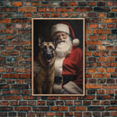 Santa Claus and his Belgian Malinois, Cute Dog Art, Framed Canvas Print, Christmas Art, Christmas Decor, Christmas Art Print, Cute Dog Print