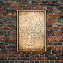 Prague Czech Republic map print poster or framed canvas, Prague map print poster canvas, city map print poster canvas, Vintage Travel Art