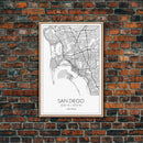 San Diego Street Map, California Map, City Map Print, Minimalist Art, Wall Art, Canvas Print, Office Wall Art, Best Friend Gifts, Travel Art