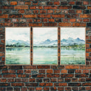 Framed Canvas Wall Art Set of 3 Mint Green Forest Mountain Nature Landscape Prints Minimalist Modern Art Woodland Nursery Wall Art