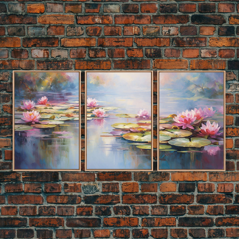 Water Lily Art, Lotus Wall Print, Lake Wall Art, Canvas Print, Wall Art, 3 Piece Wall Art, Botanical Art Print, Boho Wall Art, Kitchen Art