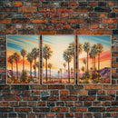 Palm Tree Art, Landscape Print, Sunset Wall Art, Canvas Print, Set Of 3 Prints, Wall Art, 3 Piece Wall Art, Wall Art Prints, Ranch Decor
