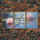 Lotus Wall Art, Floral Art Print, Water Lily Art, Canvas Print, Wall Art, 3 Piece Wall Art, Boho Wall Art, Farmhouse Wall Art, Closing Gift