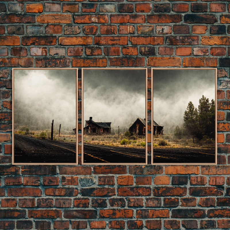 Abandoned Ghost Town, Wild America, 3 Piece Wall Art, Ready To Hang Canvas Print, Cool Living Room Wall Art Decor