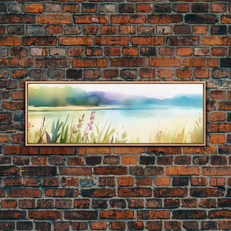 Abstract Nature Wall Art Print, Wildflowers, Lake, River,  Watercolor Art, Large Canvas Art Print, Panoramic, Wall Art, Canvas Print