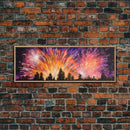 Fireworks Over Forest Canvas Art Print, Woods, Pines Trees, Wall Decor, Framed Large Canvas Print, Panoramic, Wall Art, Canvas Print