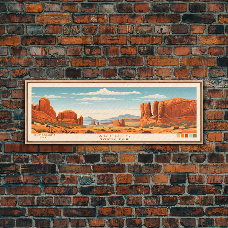 Arches National Park, Panoramic Utah Travel Art, National Park Print, Minimalist Travel Art, Midcentury Modern Style Landscape